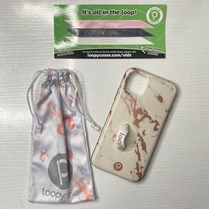 ♡︎ Loopy ♡︎ Rose Gold Marble Print iPhone 11 Case w/ Drawstring Bag + Extra Band